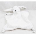 Conejo blanco peluche plano con 4 esquinas anudadas gris brillante 26 cm