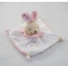 Doudou flat rabbit DOUDOU AND COMPAGNY mini white neck pink embroidery ear embroidery 15 cm