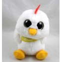 Peluche petit coq gros yeux brillants blanc avec bandana jaune 16 cm