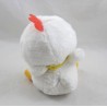 Peluche petit coq gros yeux brillants blanc avec bandana jaune 16 cm