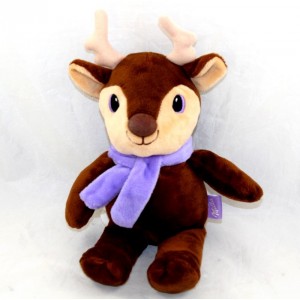 Plush advertising deer reindeer MILKA brown purple scarf 27 cm