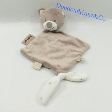Coperta piatta Tom bear NATTOU Max, Noa & Tom corona marrone e bianca 30 cm Coperta piatta Tom bear NATTOU Max, Noa & Tom corona marrone e bianca 30 cm