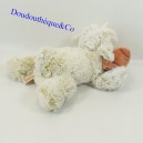 Peluche mouton RODADOU RODA allongé coussin beige poils long 26 cm