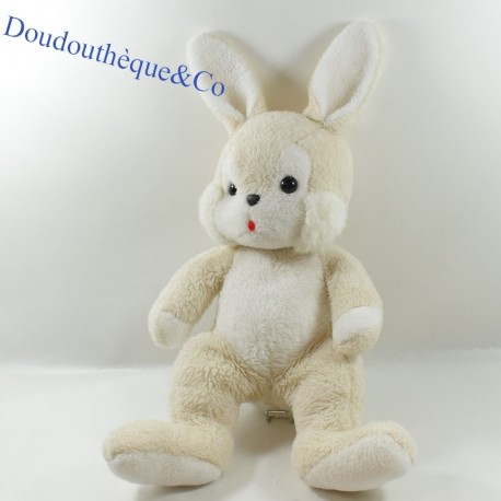 Peluche lapin NOUNOURS écru vintage langue tirée 60 cm