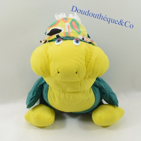 Peluche Grenouille toile de parachute vintage jaune et vert 30 cm