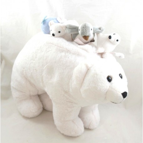 Plush bear MAISONS DU MONDE white polar bear with cub dolphin penguin and sea lion 42 cm