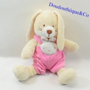 Plush rabbit NICOTOY beige overalls pink head rabbit 30 cm