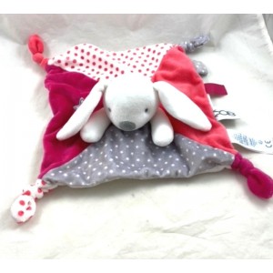 Doudou flat puppet Charline rabbit OBAIBI pink gray stars 4 knots 28 cm