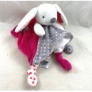 Doudou marioneta plana Charline conejo OBAIBI rosa gris estrellas 4 nudos 28 cm