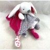 Doudou flache Puppe Charline Kaninchen OBAIBI rosa graue Sterne 4 Knoten 28 cm