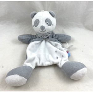 Doudou plat panda SUCRE D'ORGE gris blanc étoiles noeud papillon 23 cm