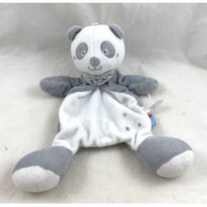 Flat cuddly toy panda BARLEY SUGAR gray white stars bow tie 23 cm