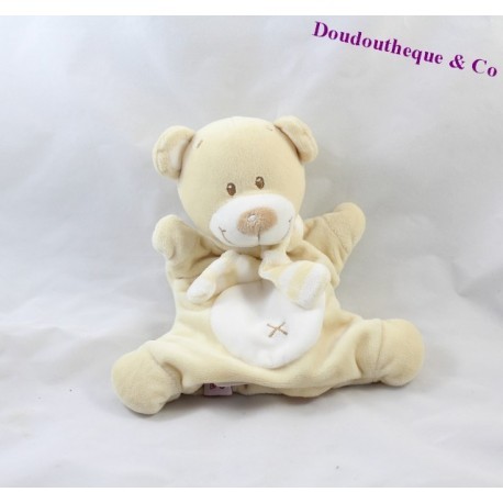 Doudou puppet bear beige cross CHEEKBONE 21 cm