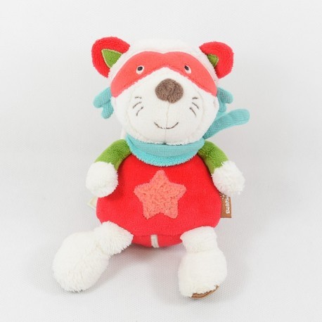Gato musical Doudou BABYSUN estrella roja bufanda verde 18 cm