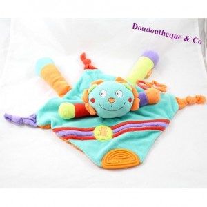 Doudou flacher Löwe BABYSUN grün orange Glocke 37 cm