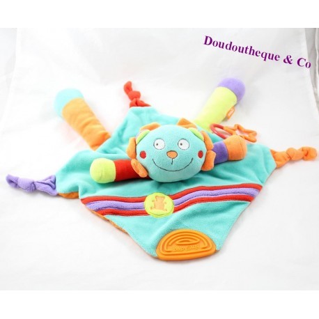 Doudou flacher Löwe BABYSUN grün orange Glocke 37 cm