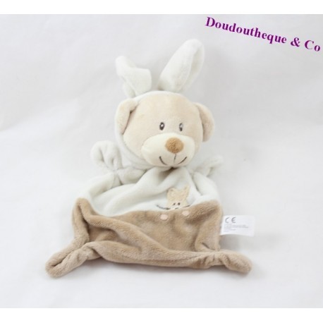 Doudou plat ours déguisé en lapin ZANNIER GRAIN DE BLE blanc marron 20 cm