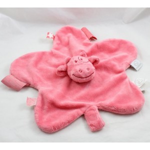 Doudou plat vache Lola NOUKIE'S Poudre d'étoiles rose attache tétine 33 cm