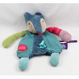 Doudou plat renard MOULIN ROTY Les Jolis Pas Beaux bleu vert marron 23 cm