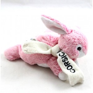 Mini conejo de peluche Creaciones Dani rosa blanco sobre el vientre bufanda Córcega 16 cm