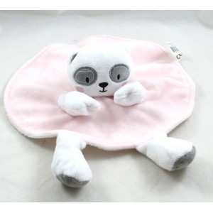Peluche panda plano TOM & ZOÉ marioneta redonda rosa y blanca 30 cm