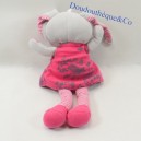 Plüsch Kaninchen BERLINGOT rosa und grau Kleid gestreifte Beine 25 cm