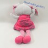 Peluche Lapin BERLINGOT robe rose et gris jambes rayées 25 cm