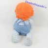 Doll rag RAYNAL vichy blue hair orange vintage 40 cm