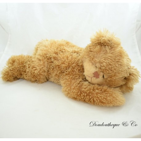 Plush bear LOUISE MANSEN brown lying down asleep long hair 40 cm