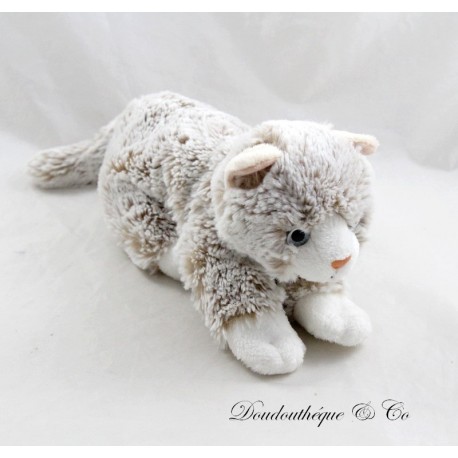 Gato de peluche SOFT FRIENDS gatito beige moteado marrón acostado ojos azules 22 cm