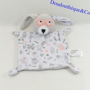 Conejo plano peluche IKKS Berdoues mascarilla rosa My Baby Rock 21 cm