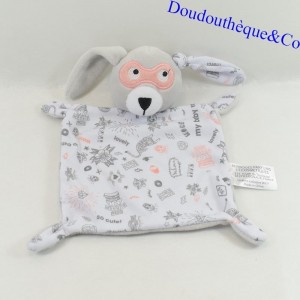 Flat rabbit cuddly toy IKKS Berdoues pink mask My Baby Rock 21 cm