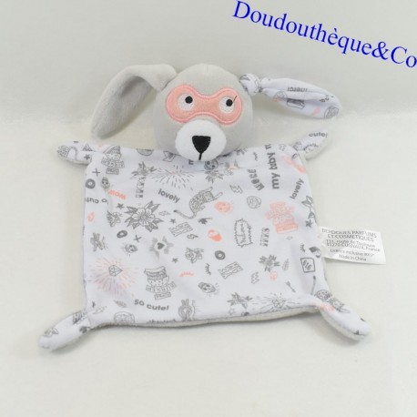 Doudou plat lapin IKKS Berdoues masque rose My Baby Rock 21 cm