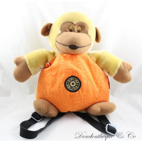 Backpack monkey KIPLING canvas and plush orange beige vintage 90s 40 cm