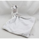 Doudou cow OBAIBI handkerchief white taupe peas gray 37 cm