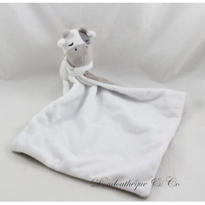 Doudou cow OBAIBI handkerchief white taupe peas gray 37 cm