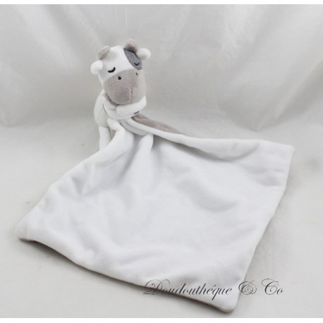 Doudou Kuh OBAIBI Taschentuch weiß taupe Erbsen grau 37 cm Doudou Kuh OBAIBI Taschentuch weiß taupe Erbsen grau 37 cm