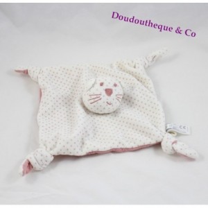Blanket flat cat BOUT'CHOU Monoprix white stars pink square 19 cm