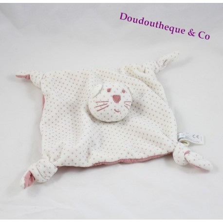 Manta plana gato BOUT'CHOU Monoprix estrellas blancas rosa cuadrado 19 cm