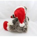 Peluche ours Noël chiné marron blanc bonnet écharpe gants rouge doré 20 cm