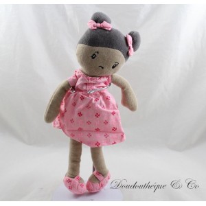 Doudou poupée OBAIBI fille métisse poupée chiffon robe rose brune 30 cm