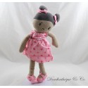 Doudou Puppe OBAIBI Mädchen Mischrasse Puppe Lumpenkleid rosa braun 30 cm