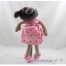 Doudou Puppe OBAIBI Mädchen Mischrasse Puppe Lumpenkleid rosa braun 30 cm