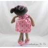 Doudou muñeca OBAIBI niña mestizo muñeca trapo vestido rosa marrón 30 cm