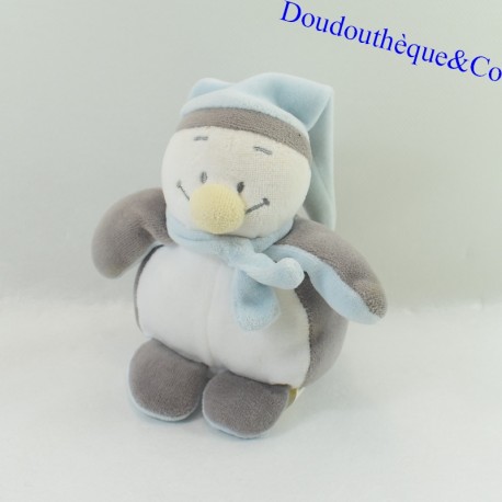 Peluche pingouin BENGY gris et blanc écharpe bleue 14 cm
