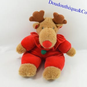 Peluche renne ou élan SANS MARQUE du père Noël habit rouge 36 cm