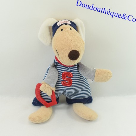 Plush dog SIGIKID blue and white rattle teething ring 30 cm