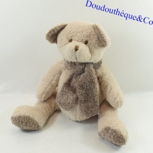 Plush bear CYRILLUS gray seated with scarf 22 cm