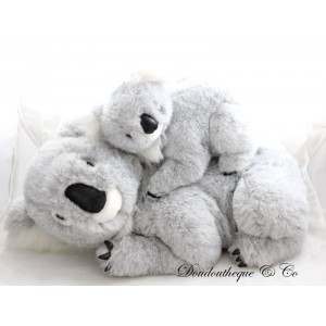 Plush Koala mom and baby lying gray white unknown brand 45 cm