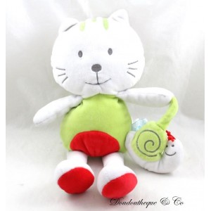 Gato de peluche BABY NAT' caracol rojo verde campana blanca papel arrugado 31 cm